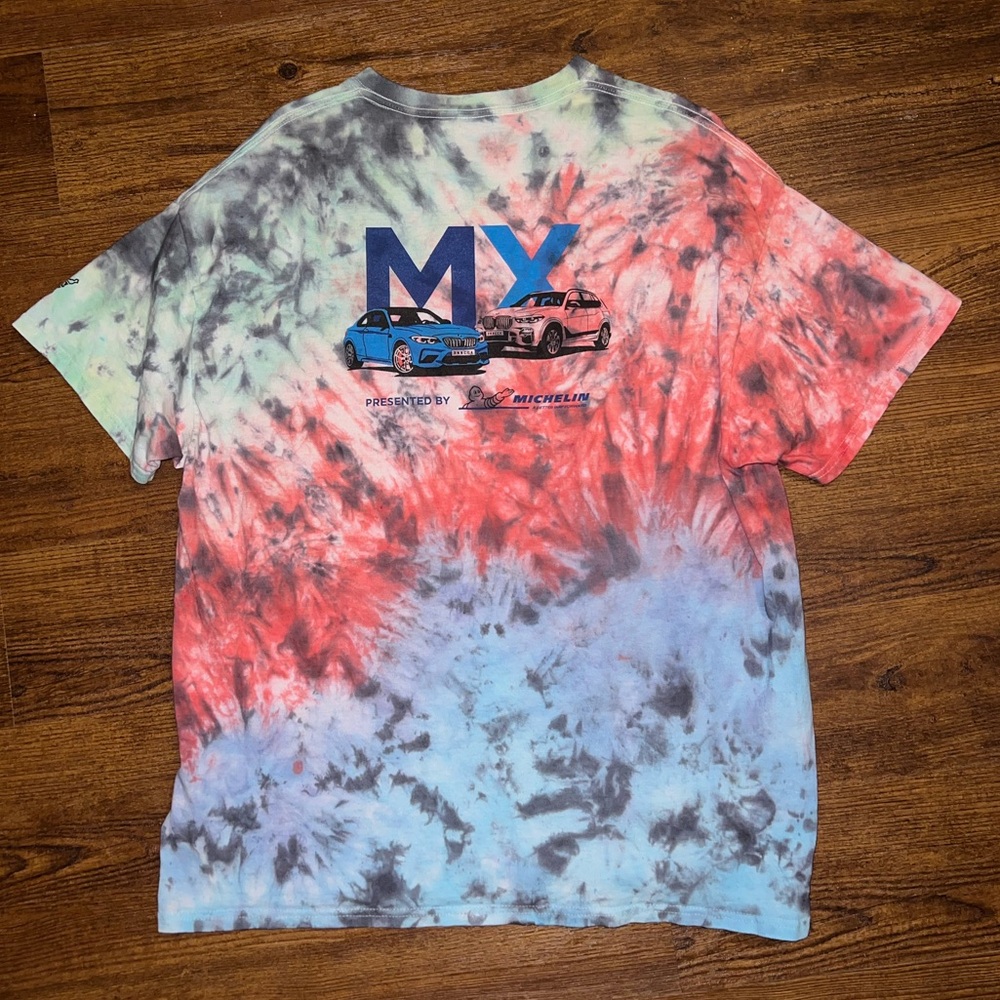 BMW Enthusiast Car Club Blue, Red Green Tie Dye Short Sleeve Shirt Size XL - Picture 2 of 10
